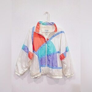 vintage pastel color-block windbreaker jacket